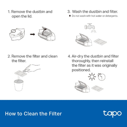 TAPO RVA105 Kit de repuesto para aspiradora robótica Tapo, El paquete incluye 1 cepillo principal, 2 cepillos laterales y 2 filtros HEPA lavables