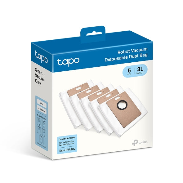 Tapo RVA202 Bolsas desechables para aspiradora robótica, compatibles con los modelos Tapo RV30 Max Plus y Tapo RV20 Max Plus, 5 unidades