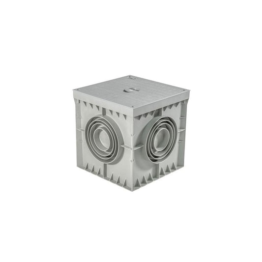 Arqueta 200x200x200mm c/tapa ciega gris-4 salidas