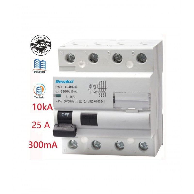 Diferencial Trifásico 4P 25A 300mA | Protección 10 kA