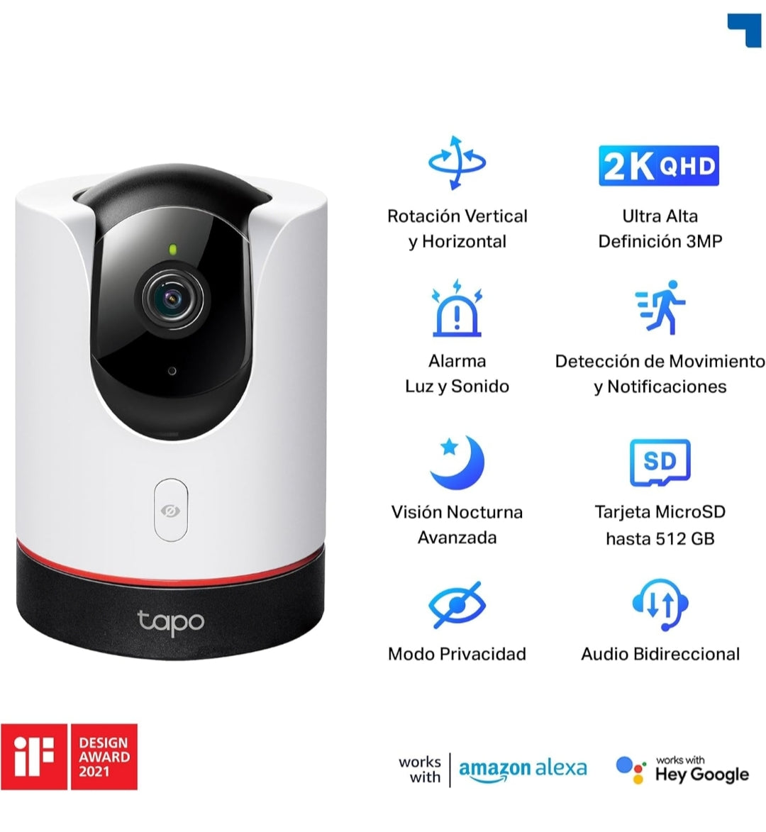 Tapo C225 - IA Cámara Vigilancia 360°, 2K QHD,Inteligente de IA, Visión Nocturna, Audio Bidireccional, Detección Movimiento, Admite Tarjeta SD 512G, Control Remoto, Fácil configuración