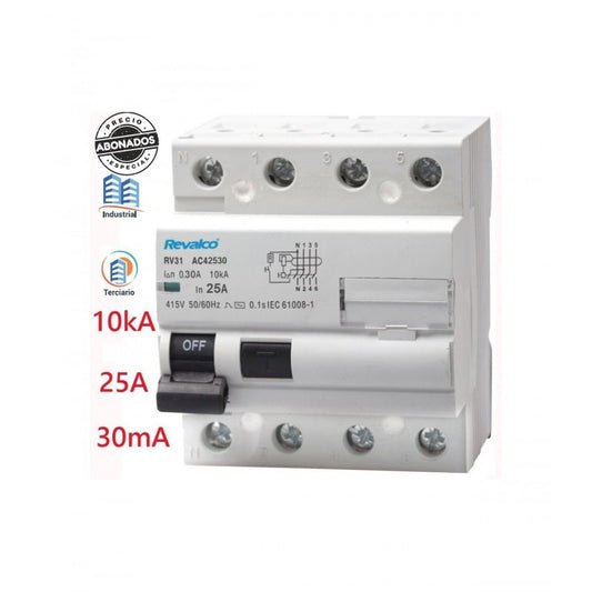 Diferencial Trifásico 4P 25A 30mA | Protección 10 kA