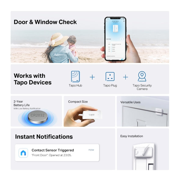 Tapo TP-Link T110 - Sensor de Contacto Inteligente, Domótica, Ahorro de Energía, Batería Larga Duración, Alertas de Intrusos, Requiere Hub