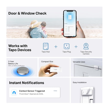 Tapo TP-Link T110 - Sensor de Contacto Inteligente, Domótica, Ahorro de Energía, Batería Larga Duración, Alertas de Intrusos, Requiere Hub