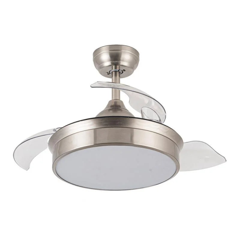 Ventilador de Techo LED Messe 72W Niquel DC Ultra Silencioso con Mando a Distancia y Palas Retráctiles