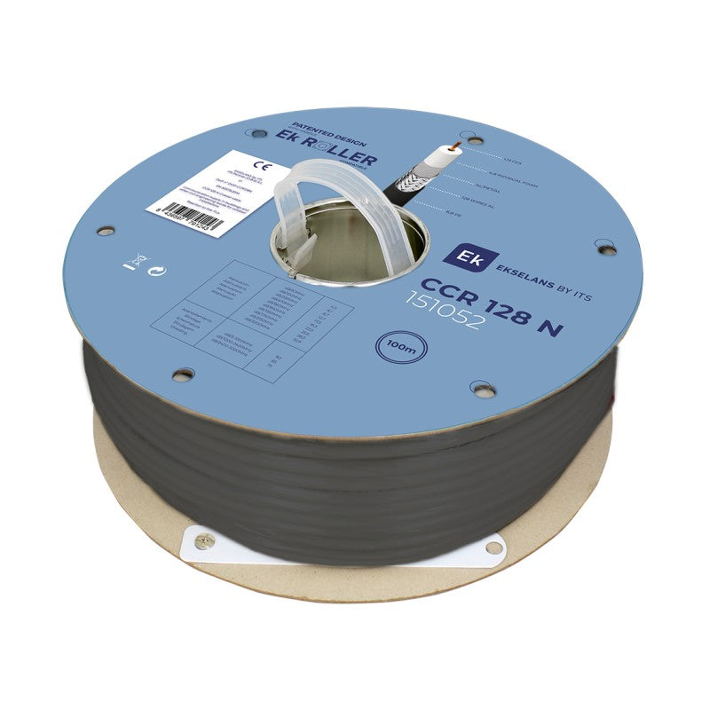 Cable coaxial. 6,9mm conductor ccs 1,13mm. 128 hilos. pe negro. 100m