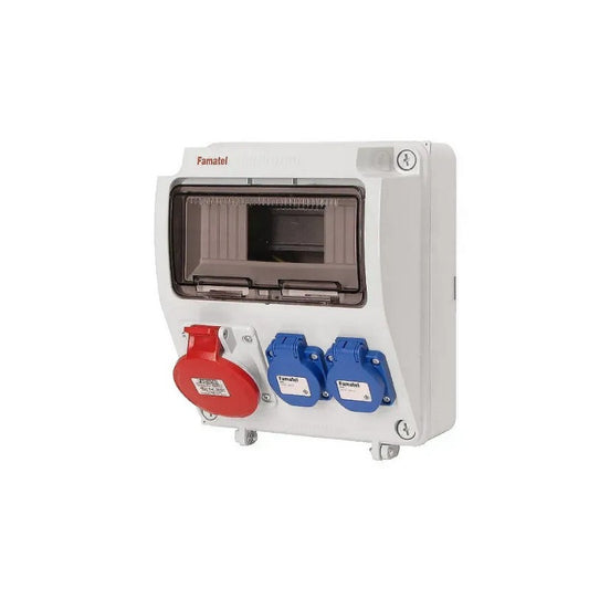 Caja 9 modulos con tomas: 2 schuko + 1 3p+t 16a ip44