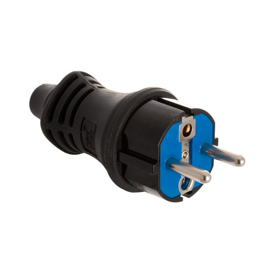 CLAVIJA BIPOLAR 16A 250V .ESPIGAS Ø 4,8MM.MATERIAL CAUCHO TERMOPLASTICO IP44 SUJETACABLES ABATIBLE P