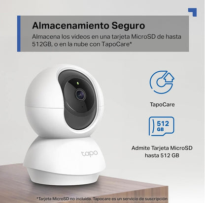 Tapo C200 - Cámara IP WiFi 360° Cámara de Vigilancia FHD 1080p,Visión Nocturna, Notificaciones en Tiempo Real, Admite Tarjeta SD,Detección de Movimiento,Control Remoto,Compatible con Alexa
