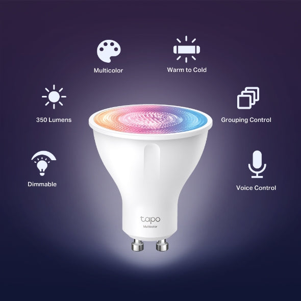 Tapo L630 Bombilla Inteligente GU10 LED, 3.7 W, Ahorro de Energía, Regulable 350 lm, Compatible con Alexa/Google Home, Multicolor, 1 Unidad (Paquete de 1)
