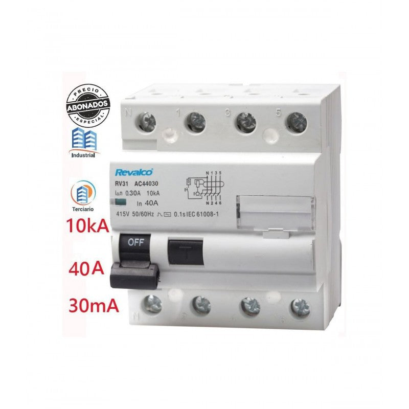 Diferencial Trifásico 4P 40A 30mA | Protección 10 kA