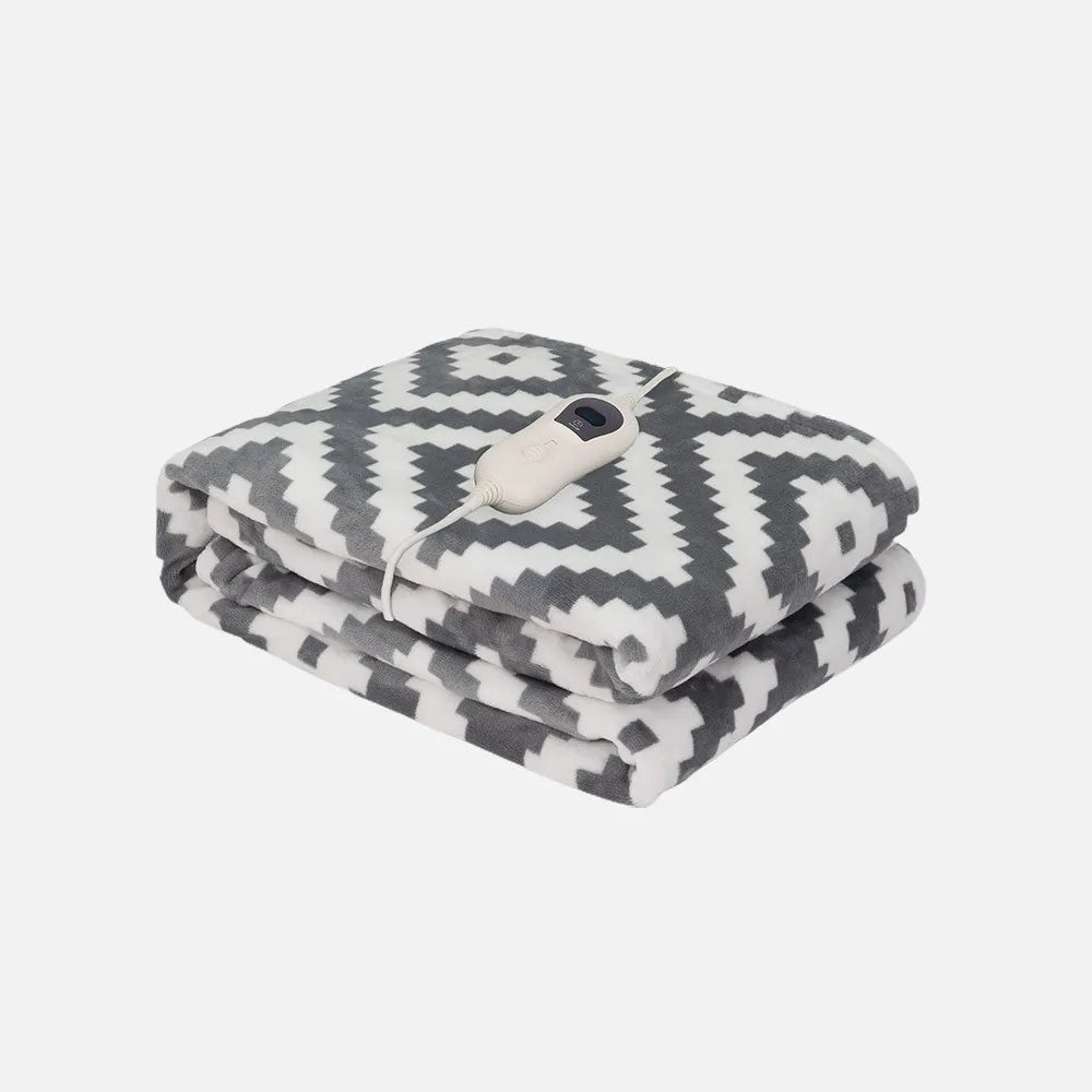Manta Electrica.Tejada Etnico Gris/blanco 120w 160x120cm 3 Niveles,autoapagado,desmontable,lavable