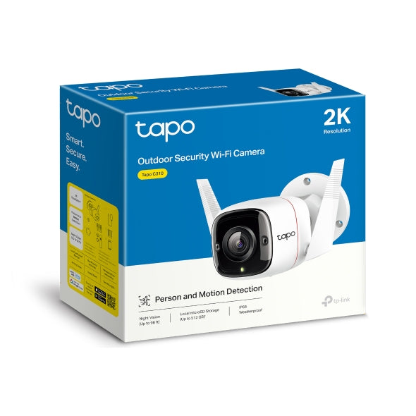 Tapo Camara Vigilancia WiFi Exterior,Cámara 2K 3MP sin batería,IP66 a Prueba de Agua y Polvo, hasta 30m Visión Nocturna, Detección de Movimiento & Alarma Instantánea,Admite Tarjeta SD de 128GB