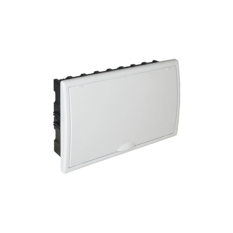 CAJA DISTRIBUCION EMPOTRAR 18 ELEMENTOS.MARCO/PUERTA BLANCOS DIMENSIONES P/EMPOTRAR 386X225X72 MM.