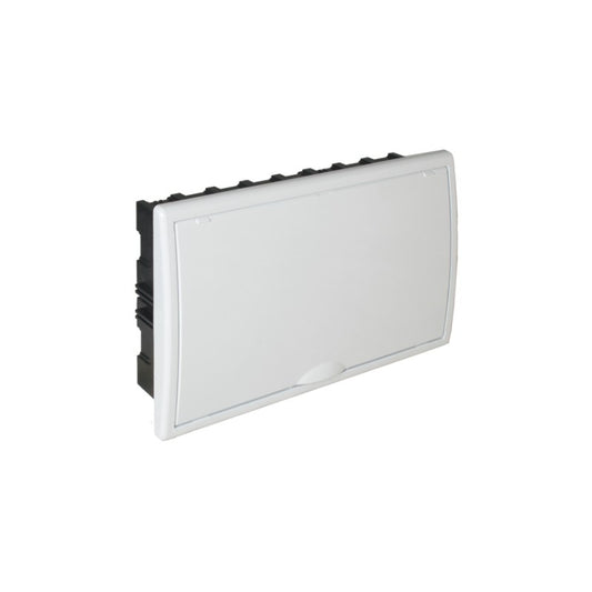 CAJA DISTRIBUCION EMPOTRAR 18 ELEMENTOS.MARCO/PUERTA BLANCOS DIMENSIONES P/EMPOTRAR 386X225X72 MM.