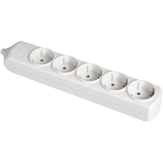 BASE MULTIPLE 5 TOMAS 2P+T,16A 250V .MAX.3680W COLOR BLANCO EMBORNAMIENTO FACIL ACCESO C/AGUJEROS FI