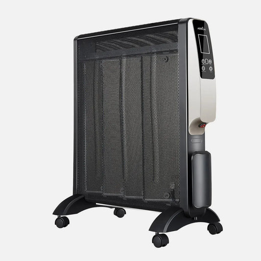 Radiador De Mica Abrigo 2000w 4elementos Negro/oro Remoto 2pot.antivuelco, Temporiz.display 61,5x56x26,5 Cm