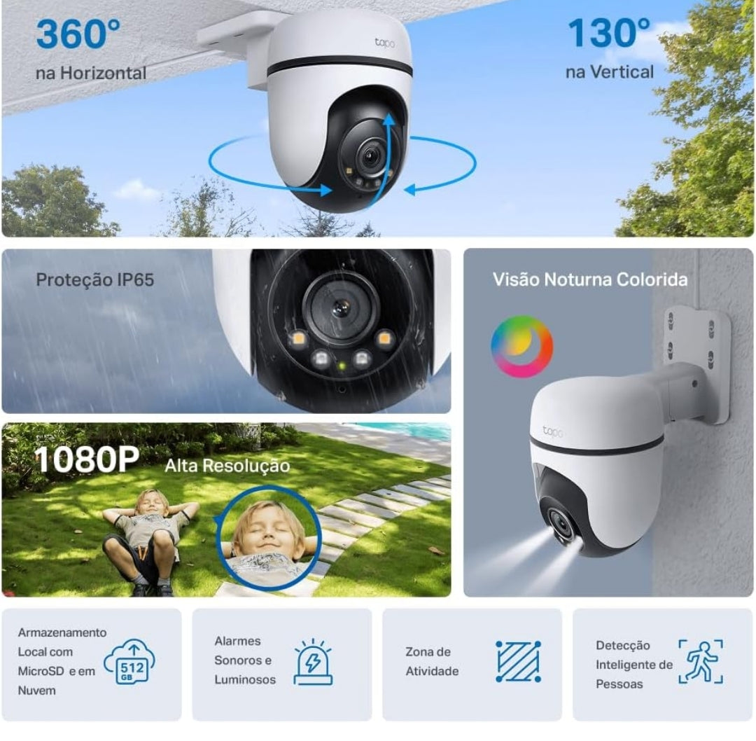 Tapo C500 - Cámara Vigilancia Wi-FI Exterior 360º, Resolución 1080p, Detección Movimiento, Visión Nocturna hasta 30 m, Audio Bi-direccional, Sirena, Compatible Alexa y Google, 2MP