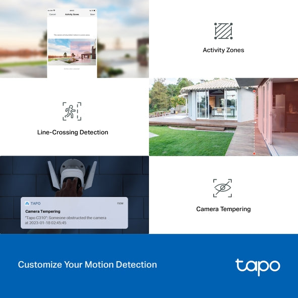Tapo Camara Vigilancia WiFi Exterior,Cámara 2K 3MP sin batería,IP66 a Prueba de Agua y Polvo, hasta 30m Visión Nocturna, Detección de Movimiento & Alarma Instantánea,Admite Tarjeta SD de 128GB