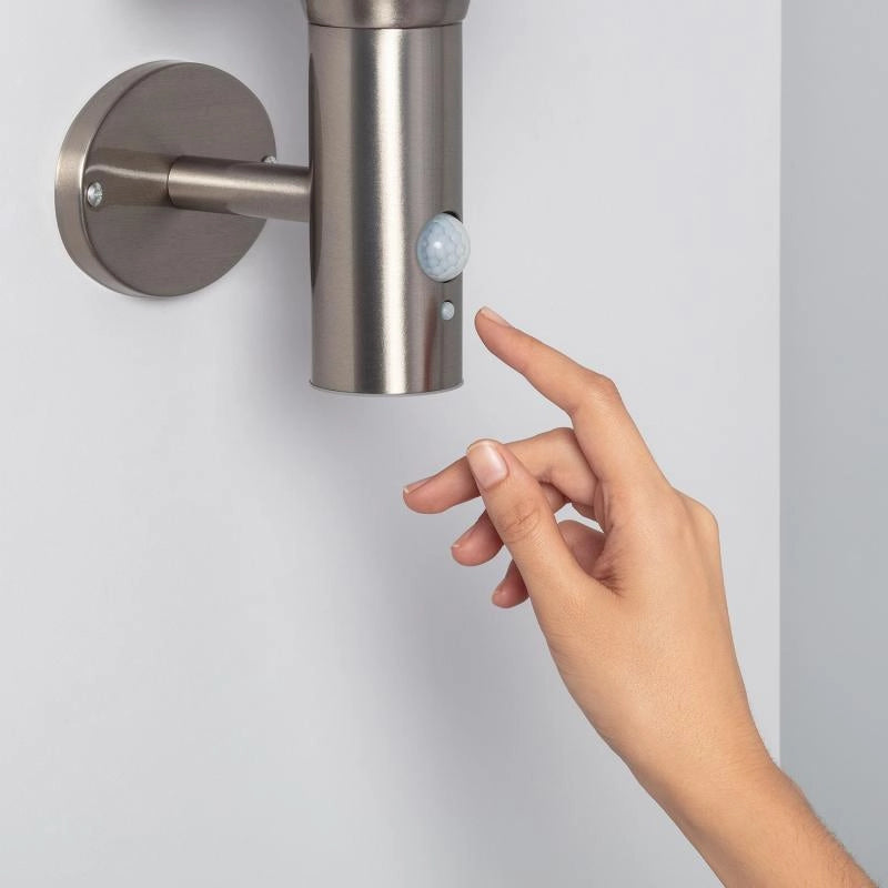 Aplique de Pared Exterior Solar LED Helios Inox con Detector de Movimiento PIR