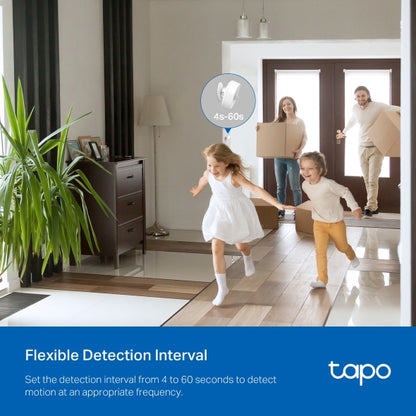 Tapo TP-Link T100 - Detector de Movimiento WiFi, Amplia Cobertura, Sensor de Alarma Antirrobo,Rotación 120º, Montaje Magnético, Control App, Requiere Hub