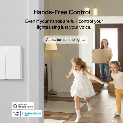 Tapo TP-Link S220 Interruptor de luz Inteligente, Control Remoto, Control de Voz a través de Alexa o el Asistente de Google, 2-Botones 1-Vía, cableado súper fácil, Requiere Hub
