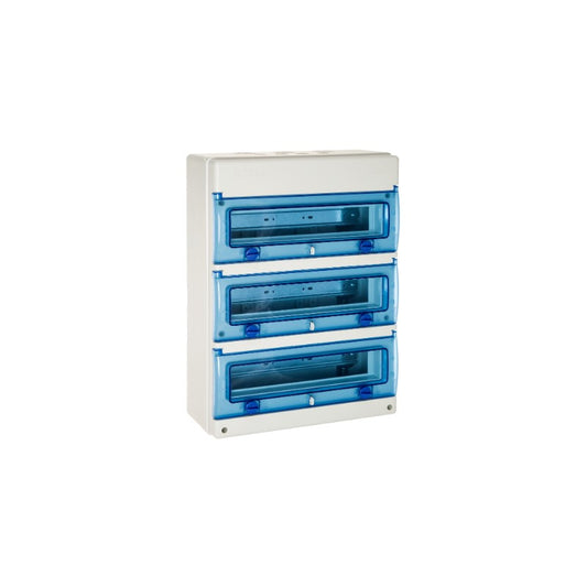 Caja industrial de distribucion de 48 elementos.3 filas. ip65. ik08. dimensiones exteriores 362 x 50