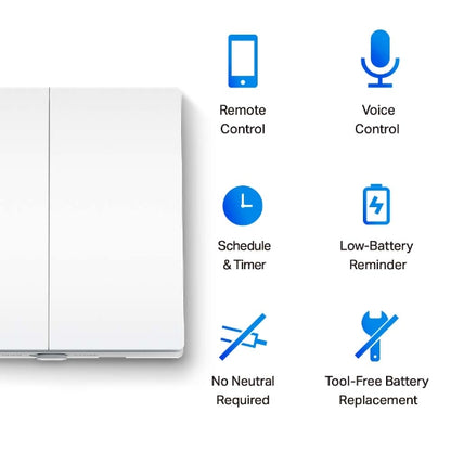 Tapo TP-Link S220 Interruptor de luz Inteligente, Control Remoto, Control de Voz a través de Alexa o el Asistente de Google, 2-Botones 1-Vía, cableado súper fácil, Requiere Hub