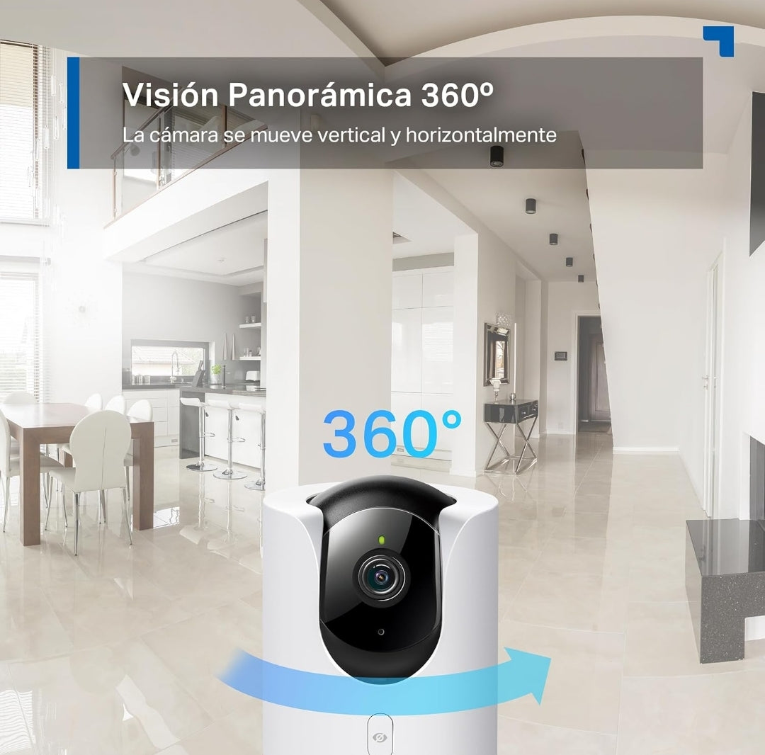 Tapo C225 - IA Cámara Vigilancia 360°, 2K QHD,Inteligente de IA, Visión Nocturna, Audio Bidireccional, Detección Movimiento, Admite Tarjeta SD 512G, Control Remoto, Fácil configuración