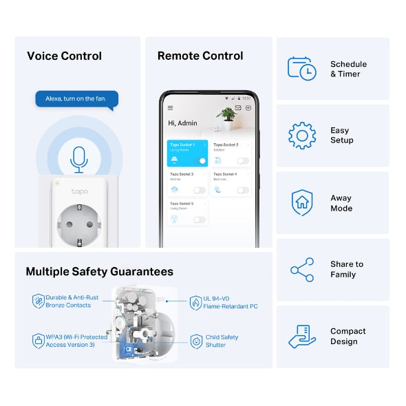 Enchufe Inteligente Wi-Fi TP-Link TAPO P100 - Wi-Fi Mini Smart Plug, ideal para agendar ligar/desligar y economizar energía, compatible con Alexa y Google Home
