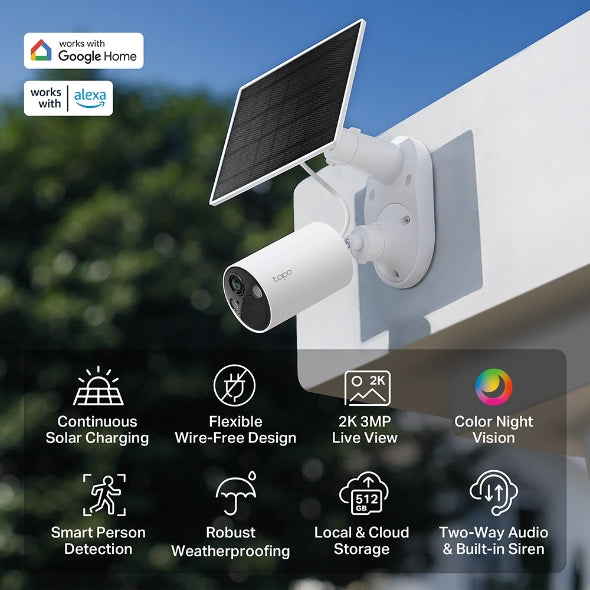 Tapo C410 Kit - Cámara de vigilancia Solar con batería Exterior, Detección de Personas por IA, 2K 3 MP, visión Nocturna de Color, Memoria microSD, batería no extraíble de 6400mAh, Audio bidireccional