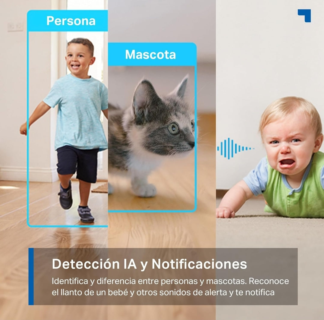 Tapo C225 - IA Cámara Vigilancia 360°, 2K QHD,Inteligente de IA, Visión Nocturna, Audio Bidireccional, Detección Movimiento, Admite Tarjeta SD 512G, Control Remoto, Fácil configuración
