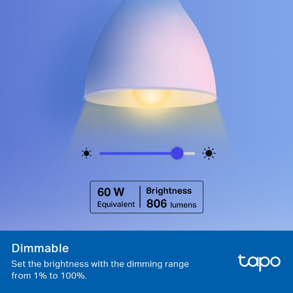 Tapo – Bombilla LED multicolor inteligente Wi-Fi, casquillo E27, compatible con Alexa y Google Home, 806 lúmenes, 8.3W, sin necesidad de concentrador, control remoto/app