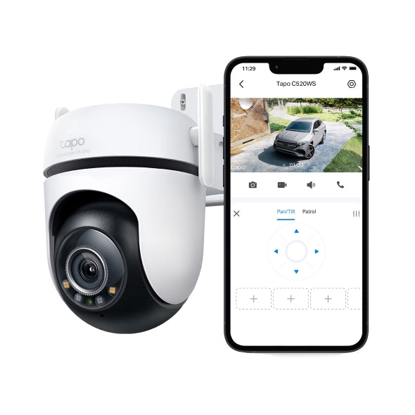 Tapo C520WS - Cámara Vigilancia Wi-Fi Exterior 360°, Resolución 2K QHD, Visión Nocturna en Color Starlight, Detección IA Múltiple, Seguimiento de Movimiento, IP66