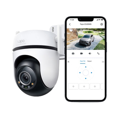 Tapo C520WS - Cámara Vigilancia Wi-Fi Exterior 360°, Resolución 2K QHD, Visión Nocturna en Color Starlight, Detección IA Múltiple, Seguimiento de Movimiento, IP66