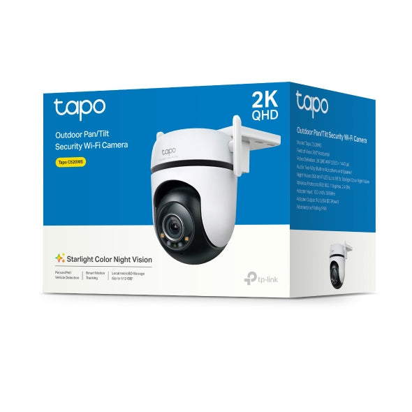 Tapo C520WS - Cámara Vigilancia Wi-Fi Exterior 360°, Resolución 2K QHD, Visión Nocturna en Color Starlight, Detección IA Múltiple, Seguimiento de Movimiento, IP66