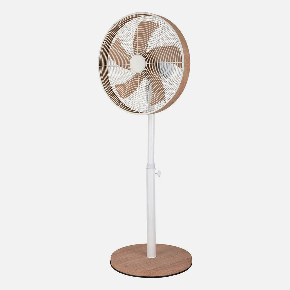 Ventilador De Pie Alcañiz Blanco/haya 3 velocidades 50w. 5 aspas Oscilante Y Rotatorio Regulable 45x37cm