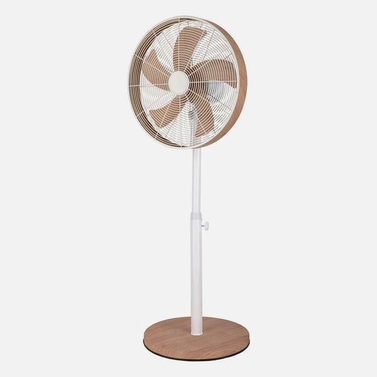 Ventilador De Pie Alcañiz Blanco/haya 3 velocidades 50w. 5 aspas Oscilante Y Rotatorio Regulable 45x37cm