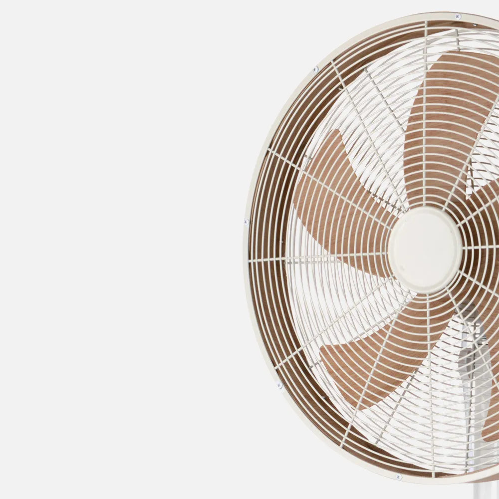 Ventilador De Pie Alcañiz Blanco/haya 3 velocidades 50w. 5 aspas Oscilante Y Rotatorio Regulable 45x37cm