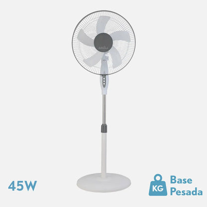 Ventilador De Pie Belmonte Blanco/gris 3 Velocidades 45w 5 aspas Orientable, Fijo Y Rotatorio Regulable 43x40 Cm