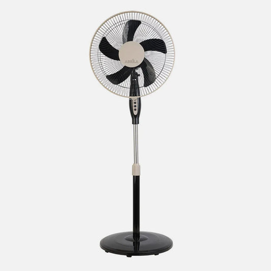 Ventilador De Pie Belmonte Negro/beis 3 Velocidades 45w 5 aspas Orientable, Fijo y Rotatorio Regulable 43x40 Cm