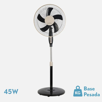 Ventilador De Pie Belmonte Negro/beis 3 Velocidades 45w 5 aspas Orientable, Fijo y Rotatorio Regulable 43x40 Cm