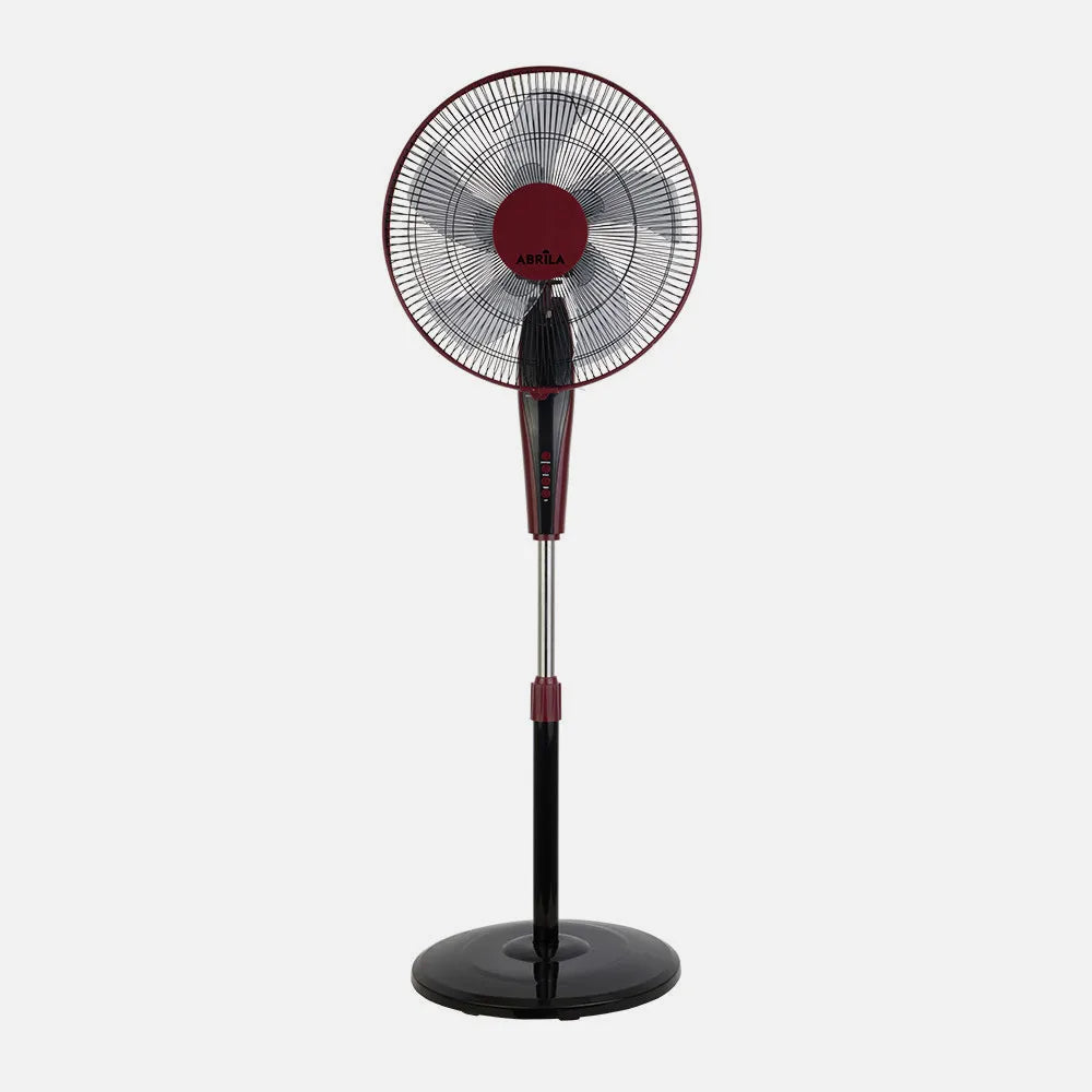 Ventilador De Pie Borlon Negro/burdeos 3 Velocidades 55w 5x2 aspas Orientable+ Remoto+ Temporizador Regulable 43x40 Cm
