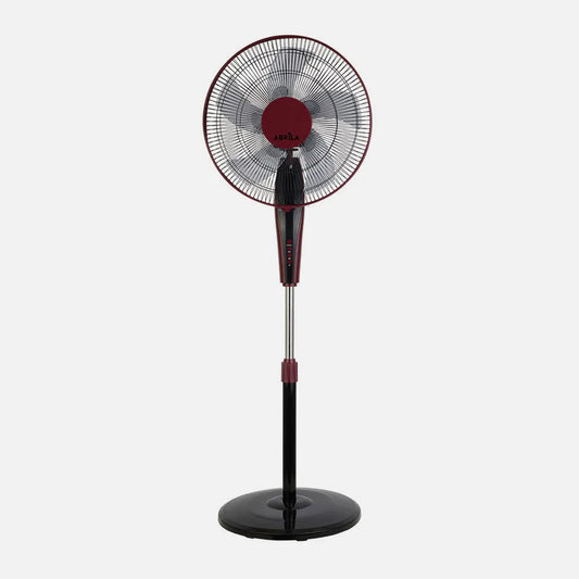 Ventilador De Pie Borlon Negro/burdeos 3 Velocidades 55w 5x2 aspas Orientable+ Remoto+ Temporizador Regulable 43x40 Cm