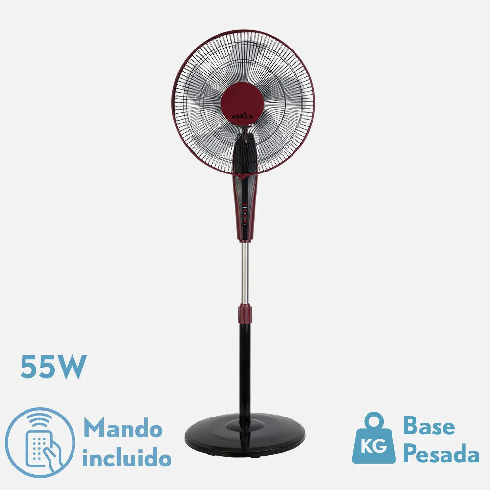 Ventilador De Pie Borlon Negro/burdeos 3 Velocidades 55w 5x2 aspas Orientable+ Remoto+ Temporizador Regulable 43x40 Cm