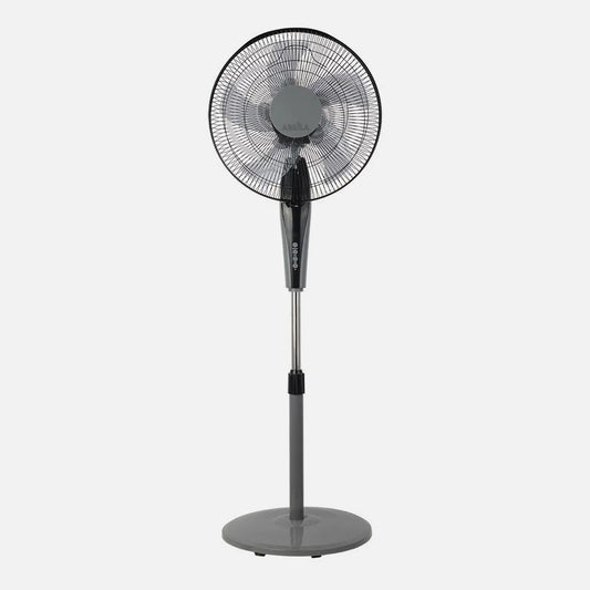Ventilador De Pie Borlon Negro/gris 3 Velocidades 55w 5x2aspas Orientable+ Remoto+ Temporizador Regulable 43x40 Cm