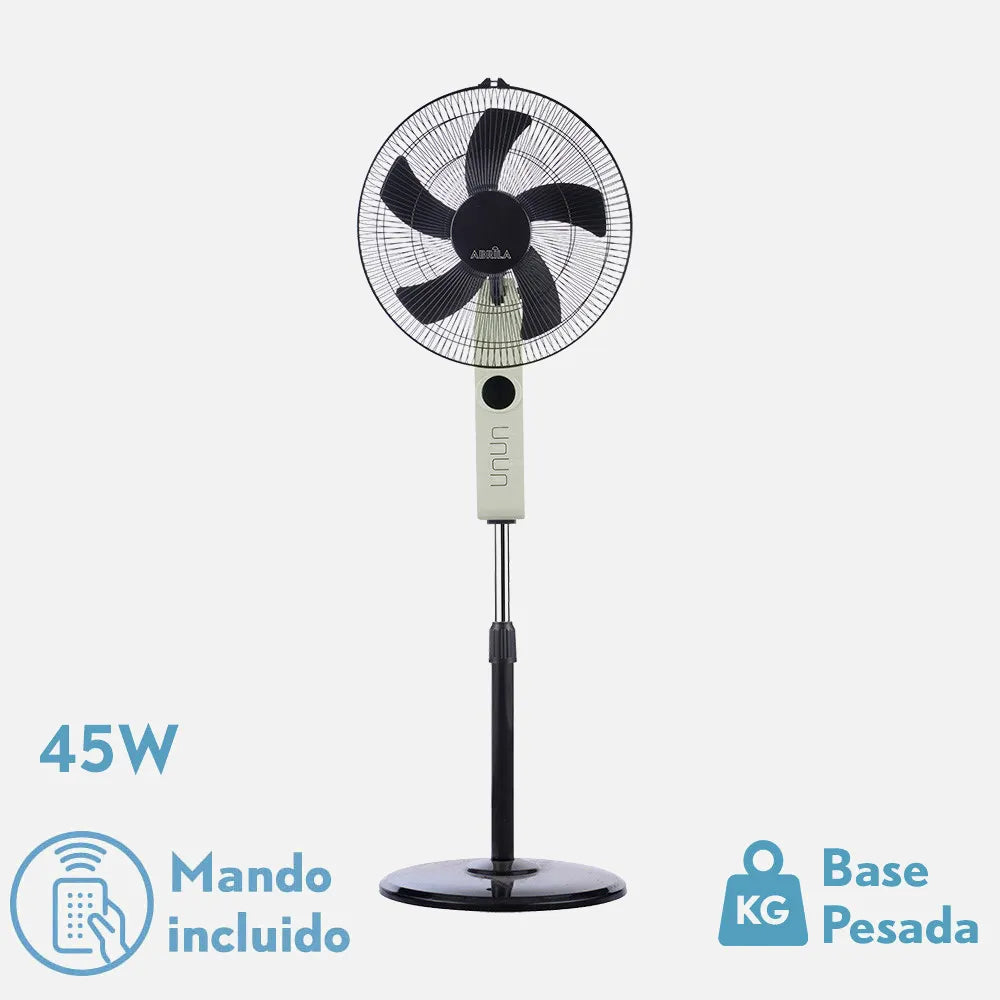 Ventilador De Pie Circus Beis/negro 3 velocidades 45w Regulable 43x40cm Oscilante 5 aspas c/ Remoto Y Temporizador