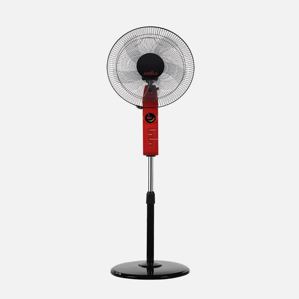 Ventilador De Pie Circus Rojo/negro 3 velocidades 45w Regulable 43x40cm Oscilante 5 aspas. c/ Remoto, temporizador