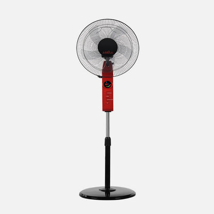 Ventilador De Pie Circus Rojo/negro 3 velocidades 45w Regulable 43x40cm Oscilante 5 aspas. c/ Remoto, temporizador