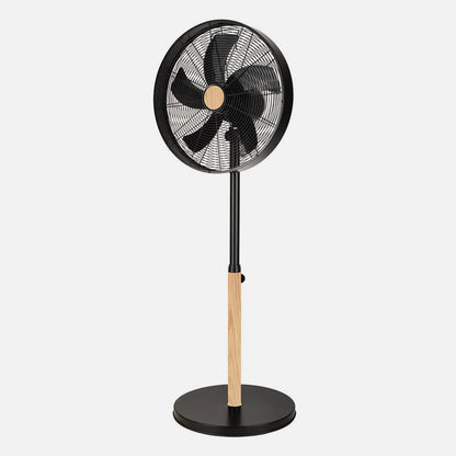 Ventilador De Pie Falcon Negro/haya 3velocidades 50w. 5 aspas Oscilante Y Rotatorio Regulable 45x37cm